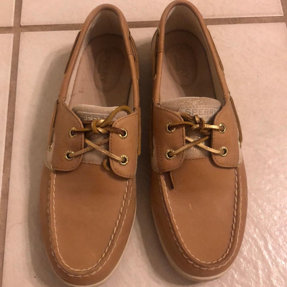 Sperrys with gold glitter accent